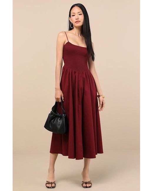 Lulus Red Tandria Smocked Sleeveless Midi Dress