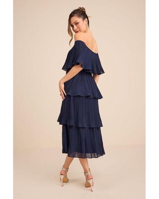 Lulus Blue Gala Ready Off-The-Shoulder Ruffle Midi Dress