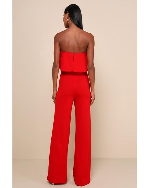 Lulus Red Power Of Love Strapless Jumpsuit