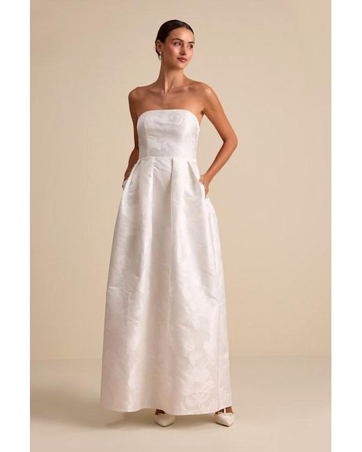 Lulus Natural Laurelin Jacquard Pleated Strapless Maxi Dress
