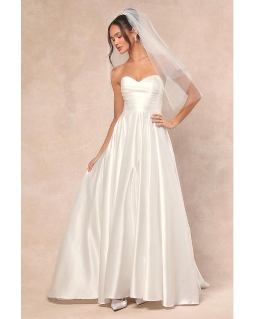 Lulus Natural Khalida Satin Pleated Strapless Gown