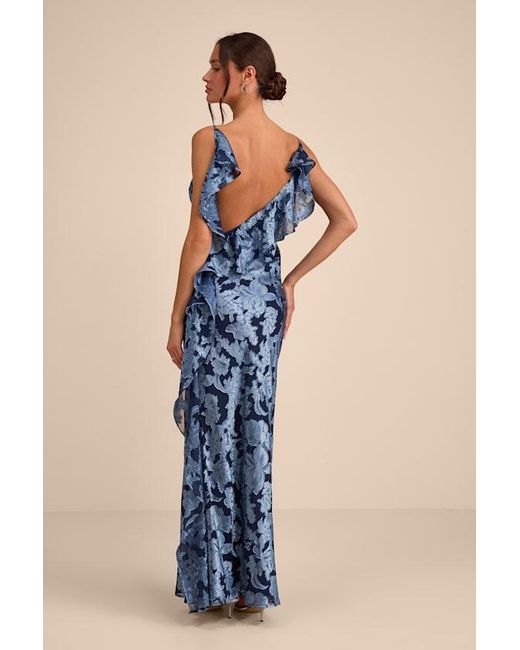 Lulus Blue Narelle Floral Burnout Ruffled Maxi Dress
