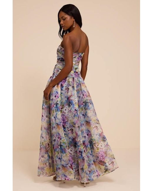 Lulus Blue Kasandra Multi Floral Organza Drop Waist Maxi Dress