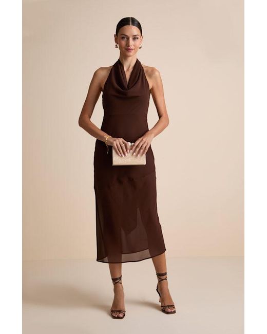 Lulus Brown Eshai Cowl Halter Midi Dress