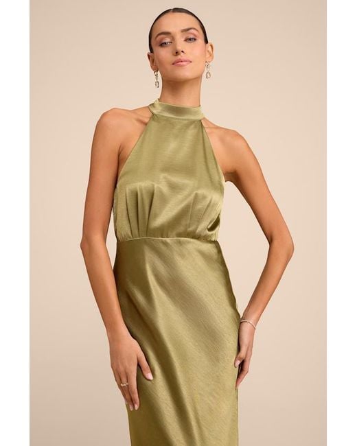 Lulus Brown Sevinia Satin Mock Neck Sleeveless Maxi Dress