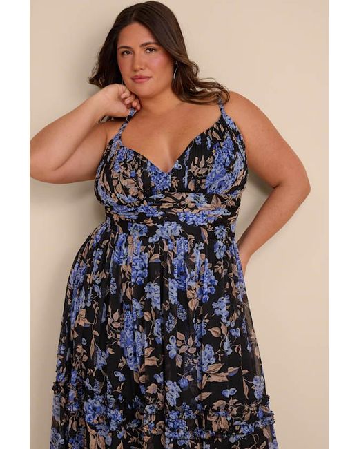 Lulus Blue Niora And Floral Pleated Maxi Dress