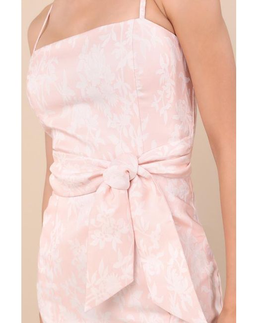 Lulus Natural Gwenth Blush Floral Jacquard High-Low Midi Dress