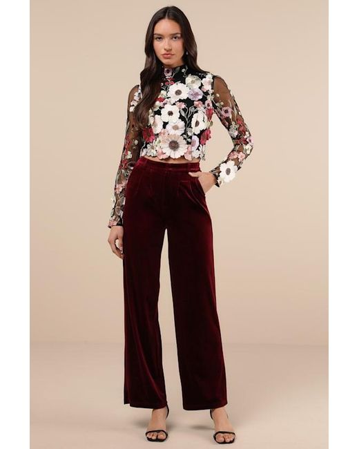 Lulus Black Fantastic Charisma 3D Floral Lace-Up Top