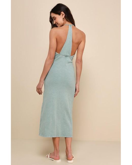 Lulus Multicolor Sunny Admiration Washed Sage Ribbed Sleeveless Midi Dress