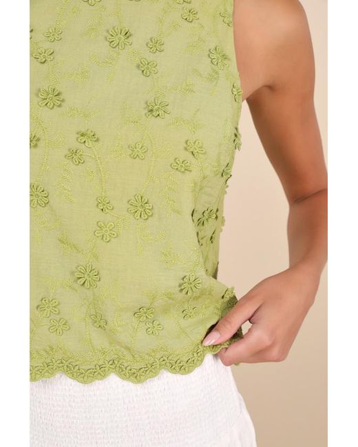 Lulus Green Pleasant Personality Floral Embroidered Crew Neck Tank Top