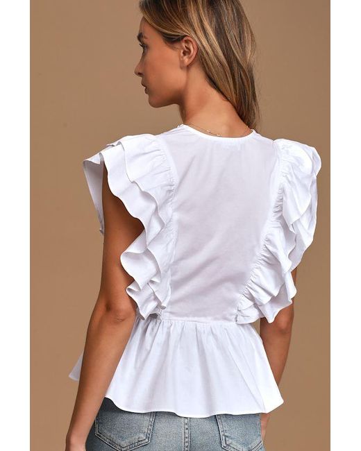 Lulus White In A Ruffle Ruffled Hook And Eye Top