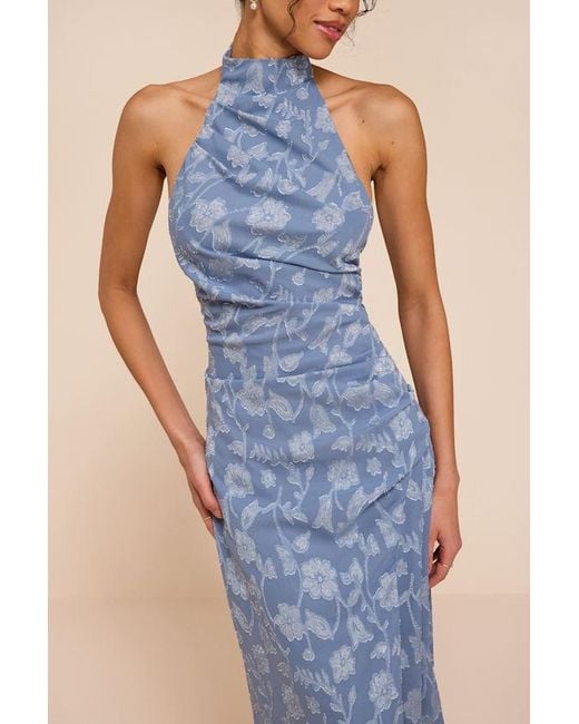 Lulus Blue Felicia Floral Burnout Column Maxi Dress