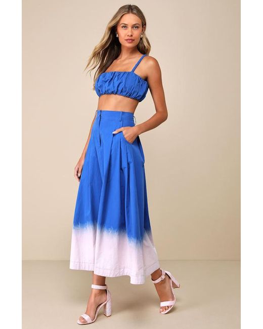 Lulus Blue Compelling Aesthetic Ombre Two-Piece Sleeveless Midi Dress