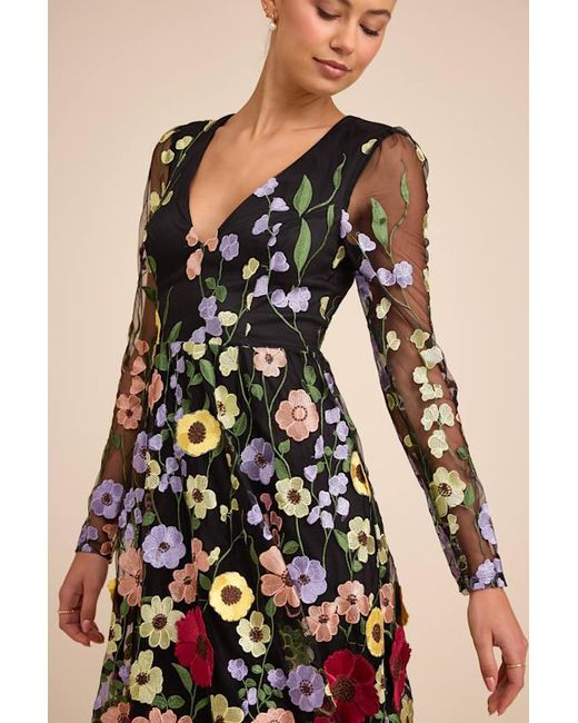Lulus Impressive Blossom 3D Floral Embroidered Midi Dress in Black | Lyst UK