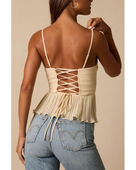 Lulus Blue Toluca Cream Pleated Lace-Up Cami Top