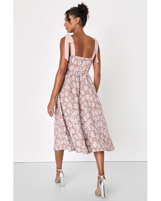 Lulus Pink Bubbly Bliss Jacquard Bustier Tie-Strap Midi Dress