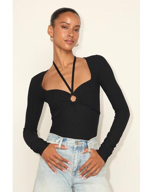 Lulus Black Brandy Long Sleeve Halter Sweater Top