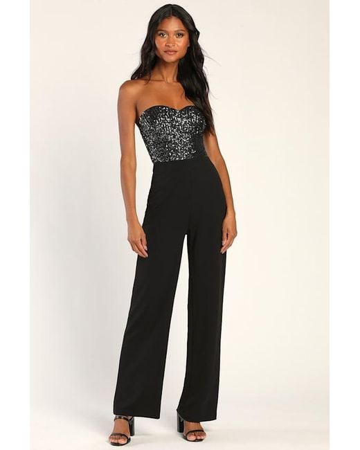Lulus Blue Total Hottie Sequin Strapless Jumpsuit