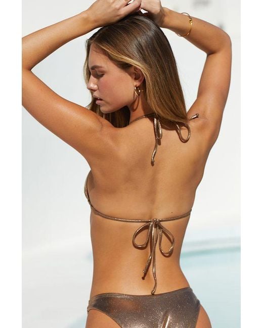 Lulus Brown Summer Glow Copper Metallic Triangle Halter Bikini Top