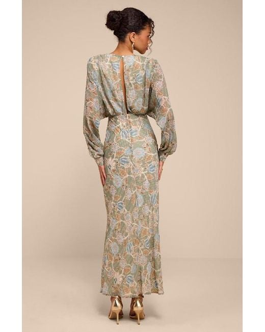 Lulus Natural Azalea Sage Multi Floral Long Sleeve Midi Dress