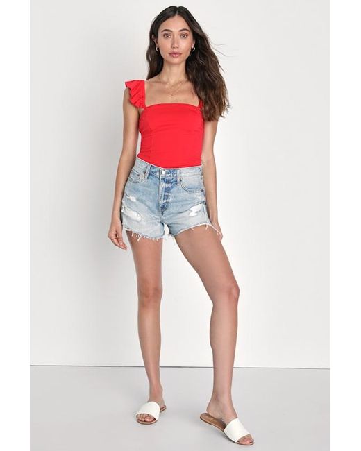 Lulus Red Sunny Mindset Ruffled Strap Tank Top