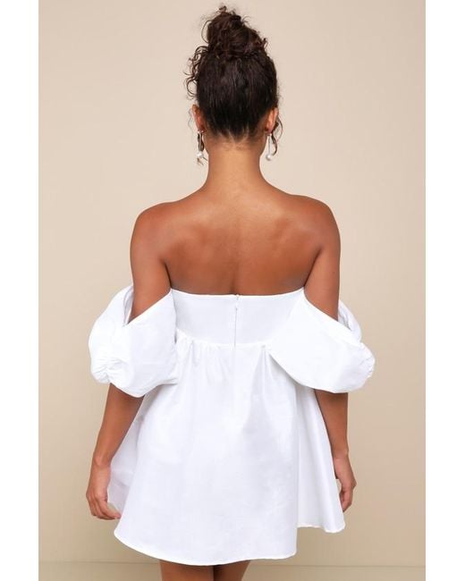 Lulus White Sweet Vision Taffeta Off-The-Shoulder Babydoll Mini Dress