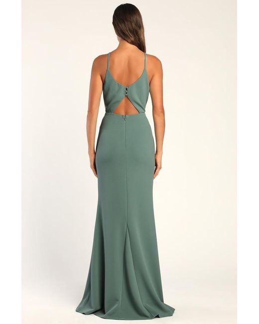 Lulus Green Moments Of Bliss Dusty Seafoam Backless Mermaid Maxi Dress