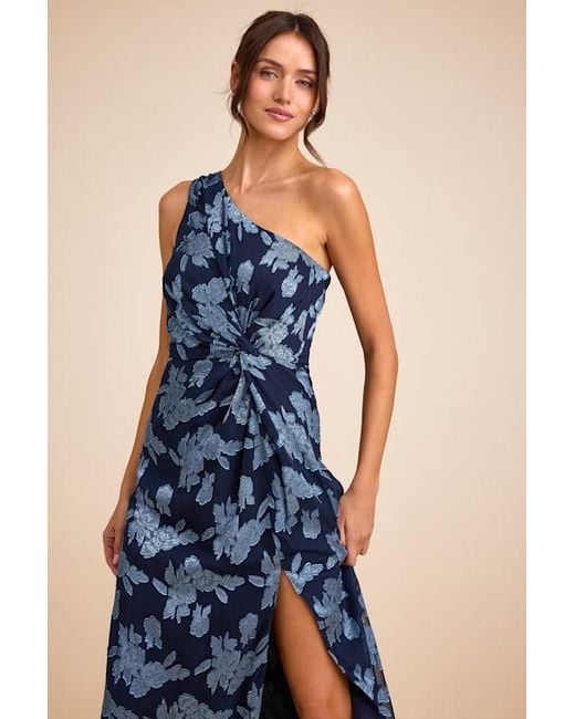 Lulus Renni Floral Jacquard One-Shoulder Maxi Dress in Blue | Lyst