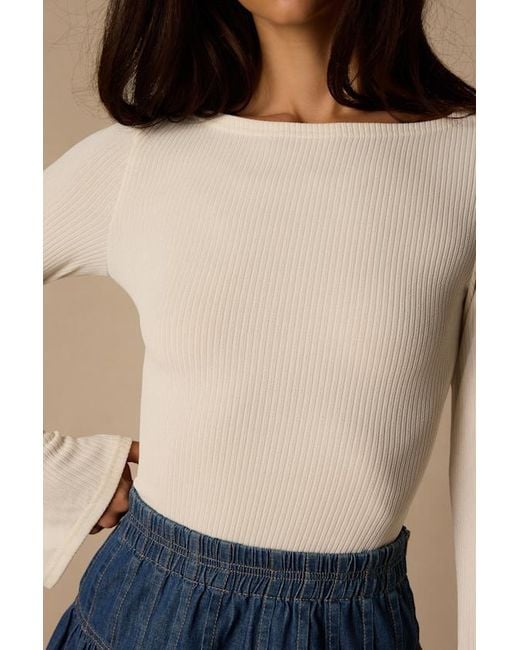 Lulus Blue Maelis Ribbed Knit Long Sleeve Boat Neck Top