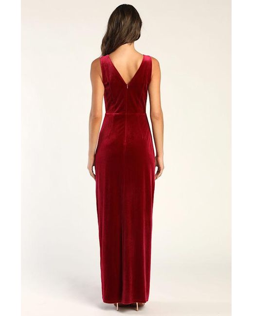 Lulus Red Beautiful Evenings Velvet Twist-Front Maxi Dress