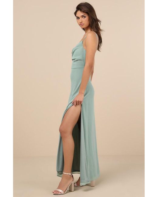 Lulus Blue Eliora Lace Cowl Neck Chiffon Maxi Dress
