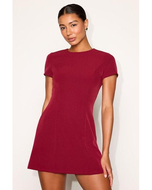 Lulus Red Renetta Ponte Knit Short Sleeve Mini Dress