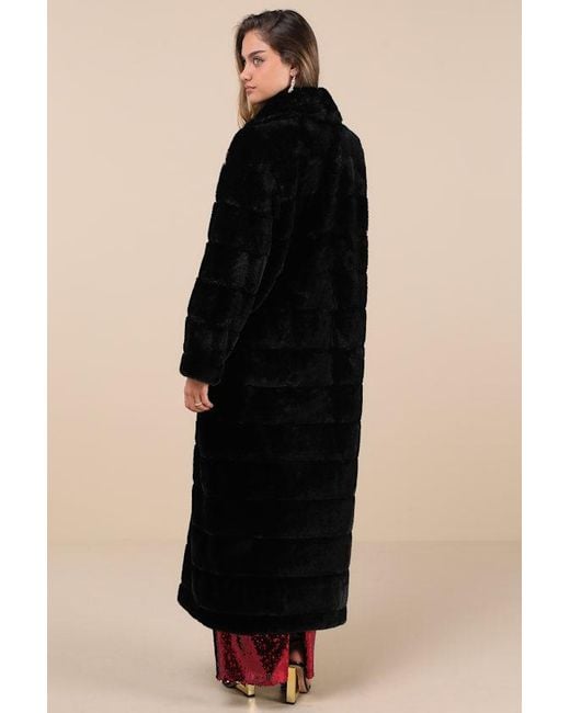 Lulus Black Fantastically Cozy Quilted Faux Fur Long Coat
