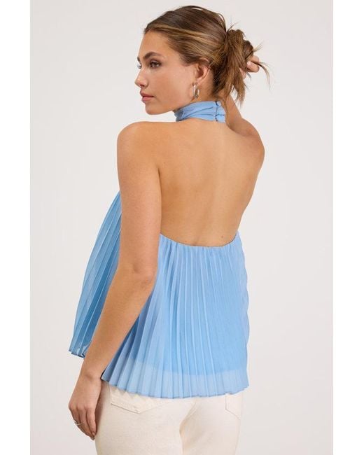 Lulus Blue Twyla Pleated Halter Tank Top