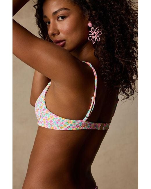 Kulani Kinis Brown Cannes Multi Floral Ribbed Underwire Bikini Top