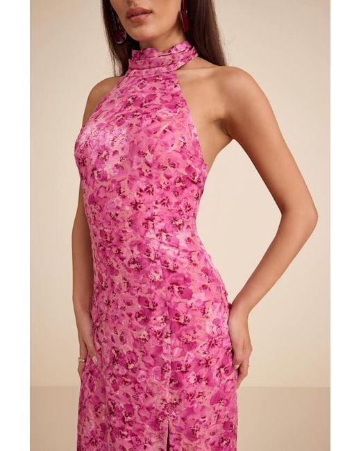 Lulus Pink Lana Floral Jacquard Halter Midi Dress