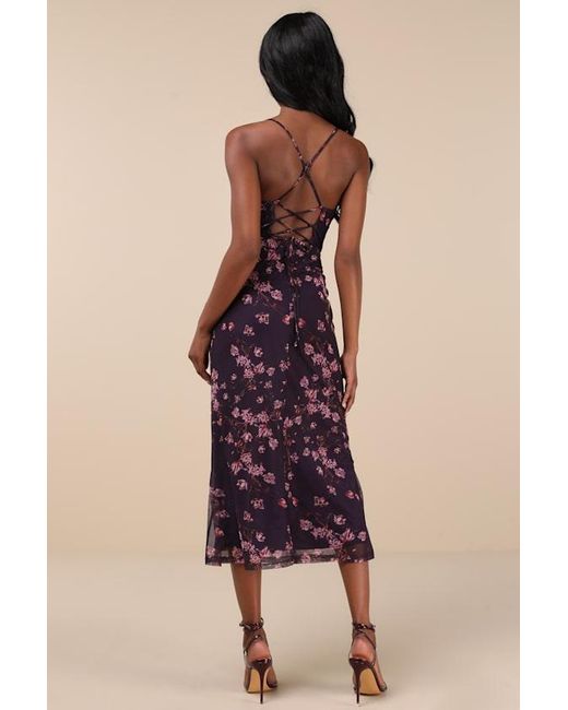 Lulus Natural Total Crush Floral Print Mesh Lace-Up Midi Dress