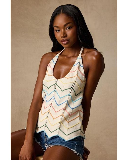 Lulus Brown Madalya Multi Striped Halter Sweater Top