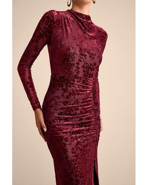 Lulus Red Neilina Velvet Jacquard Mock Neck Maxi Dress