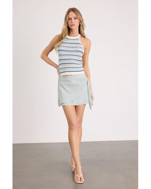 Lulus Gray Elra Cotton Faux-Wrap Mini Skirt