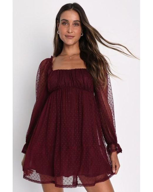 Lulus Red Dreamy Sweetness Swiss Dot Ruffled Mini Babydoll Dress
