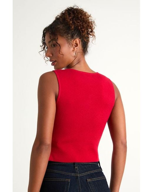 Lulus Red Orlane Button-Front Sweater Tank Top
