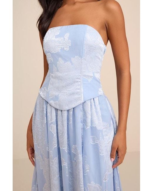Lulus Blue Alanis Floral Burnout Lace-Up Maxi Dress