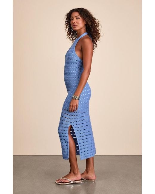 Lulus Calabria Crochet Knit Halter Midi Dress in Blue | Lyst Lulus Calabria Crochet Knit Halter Midi Dress in Blue | Lyst