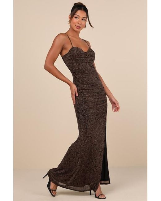 Lulus Natural Stunning Wonder Leopard Mesh Bustier Mermaid Maxi Dress