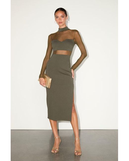 green bodycon midi dress Green Ribbed Spaghetti Strap Bodycon Midi Dress Large