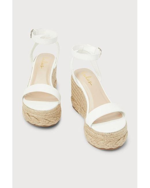 Lulus White Cesilie Ankle Strap Platform Espadrille Wedges