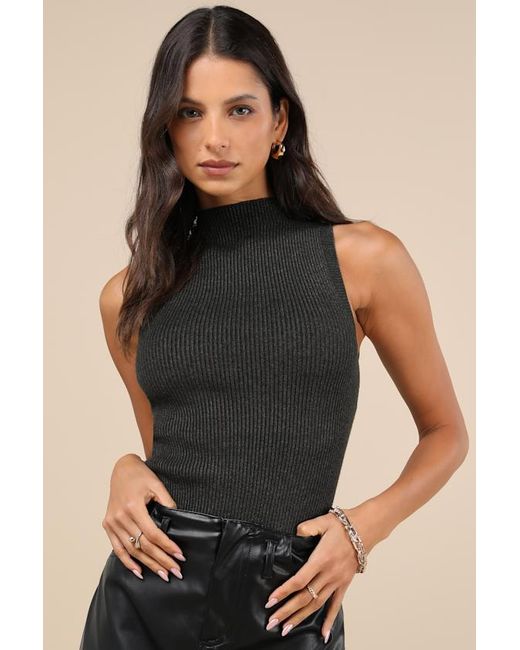 Lulus Black Seasonal Sophistication Ribbed Mock Neck Sweater Tank Top