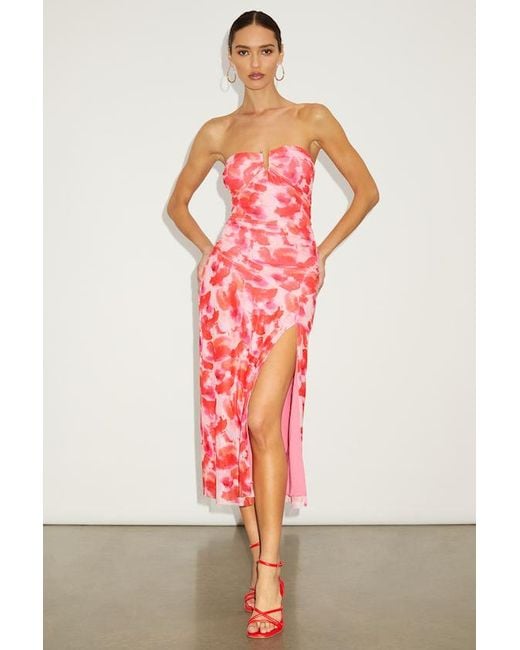 Lulus Red Chania Multi Abstract Strapless Midi Dess