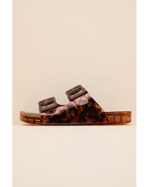 Dolce Vita Brown Julio Tortoise Vinyl Buckle Slide Sandals